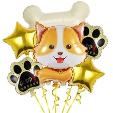6pcs Cute Husky Dog Balloons, Dog Bone Paw Print Mylar Foil Balloon for Husky...