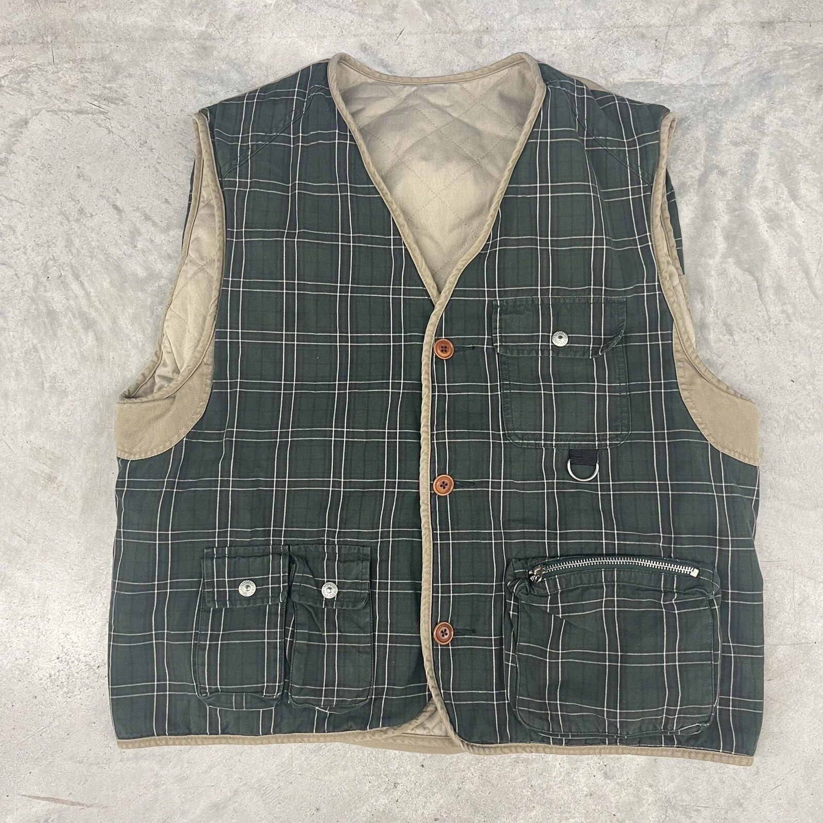 Tommy Hilfiger Reversible Vest Size Men's Large Plaid Hunting, Tactical, Quilted