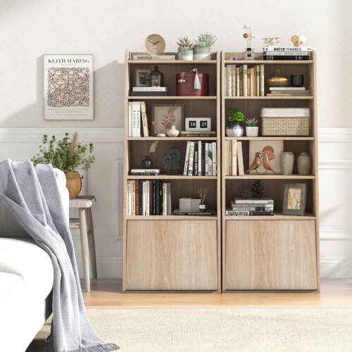 6-tier Bookcase w/ 5 Open Shelves 2 Adjustable Shelves Filp-up Door Bedroom - Picture 3 of 9