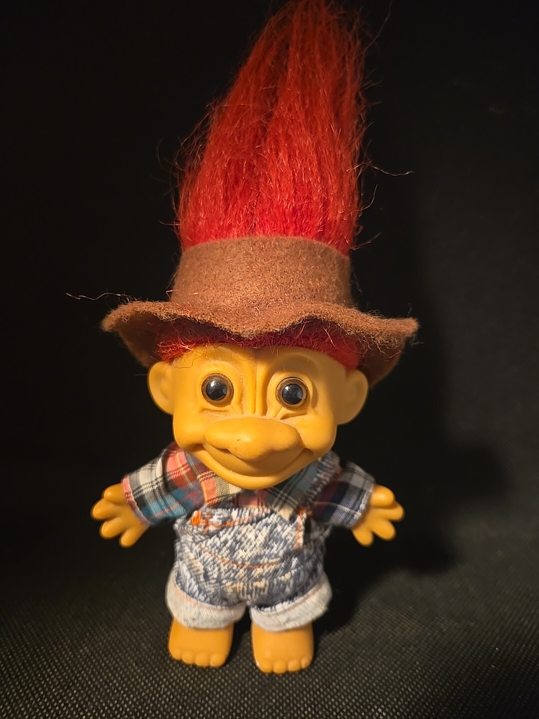 Vintage 1990s Russ Berrie Farmer Troll Doll Red Hair With Overalls & Shoes 6