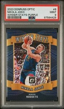 2023 DONRUSS OPTIC NIKOLA JOKIC WINNER STAYS PURPLE PRIZM NUGGETS #6 PSA 9 POP 1
