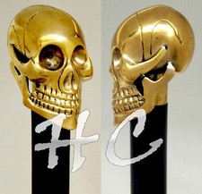 Solid Brass Skull Head Handle Vintage Style Victorian Wooden Walking Stick Cane