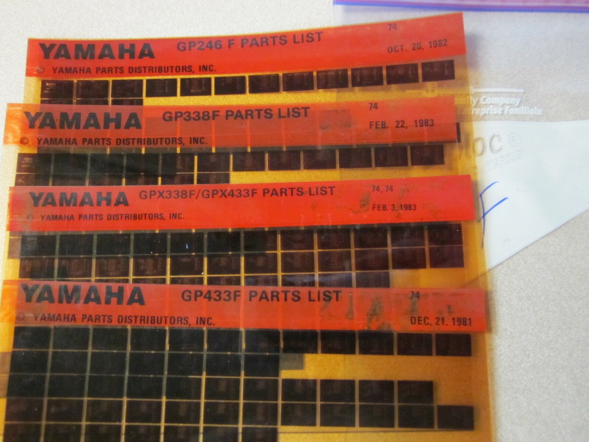 Yamaha Microfiche Part List 1974 GP246 GP338 GP443 GPX338 GPX433