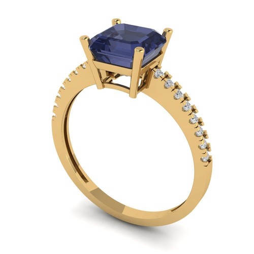 Anillo de compromiso de diseñador promesa zafiro azul cojín de 1,7 quilates oro amarillo de 14 k - Imagen 2 de 11