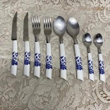 Cubiertos vintage, Tramontina Brasil, 8 piezas sauce azul, servicio para 2 (A)