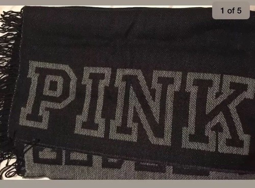 Victoria’s Secret Black Gray reversible Blanket Scarf Fall Winter 2018 Pink NEW - Picture 2 of 3