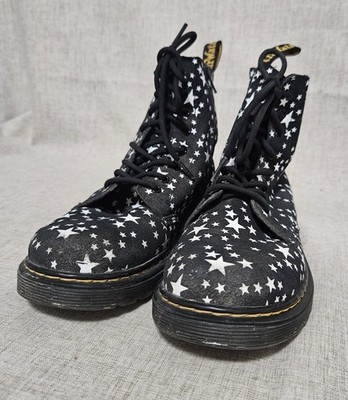 Youth Doc Martens Black Canvas Star Print Boots Zip Side Youth US 4 