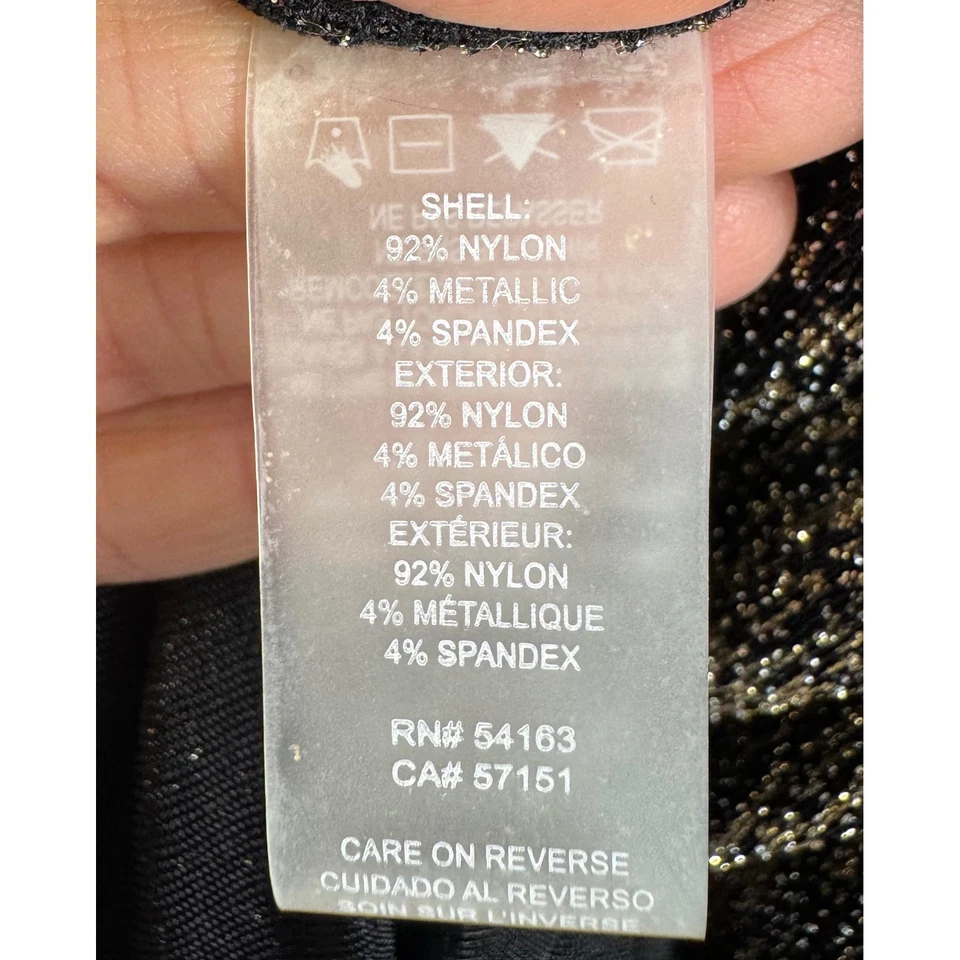 Vestido Vaina Calvin Klein Negro Dorado Metálico Manga Larga Cóctel Brillante Talla 6 Foto 4 de 4