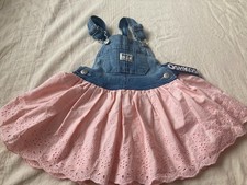 Oshkosh Bgosh Denim Peach/pink Eyelet Overall Dress Size 2T NWT