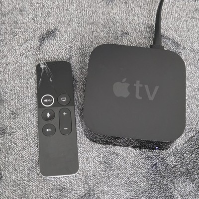 Apple TV 4K A1842 32GB Black Media Streamer With Power Cable & Remote - READ