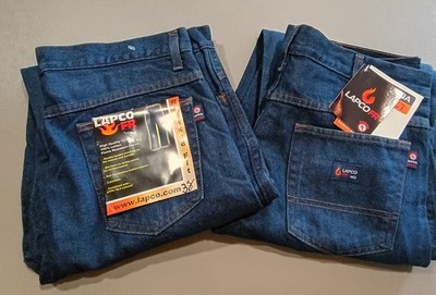 Lot Of 2 - LAPCO Cat2 FR Mens 38x34 Dark Wash Denim Reflective Safety Work New.