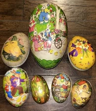 Lot of 7 Vintage German Paper Mache Easter Egg Shaped Candy Containers