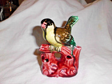 Vintage Bird on Stump Flower Frog Made in Japan 7 Holes