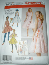 Simplicity 8085 Size 6-14, Retro Vintage 1950’s Wrap Dress Open V Back Uncut