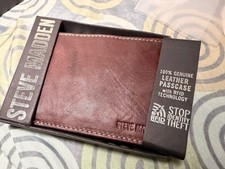 Steve Madden Men's Slim Leather Wallet with Extra One Size, Brown/Antique