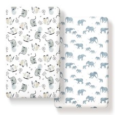 2 Pack Stretchy Ultra Soft Jersey Knit Fitted Crib Sheets Kids Cute Elephant