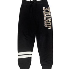 Justice Girls Black Sequin Logo Fleece Jogger Sweatpants Size 6 White Stripes