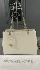 MICHAEL KORS SUSANNAH LARGE EAST WEST TOTE LEATHER LIGHT CREAM NWT AUTHENTIC