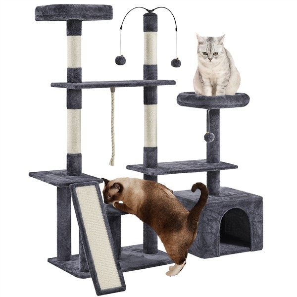 Multilevel Cat Tree with Sisal Scratching Posts Perches Condos Dark Grey