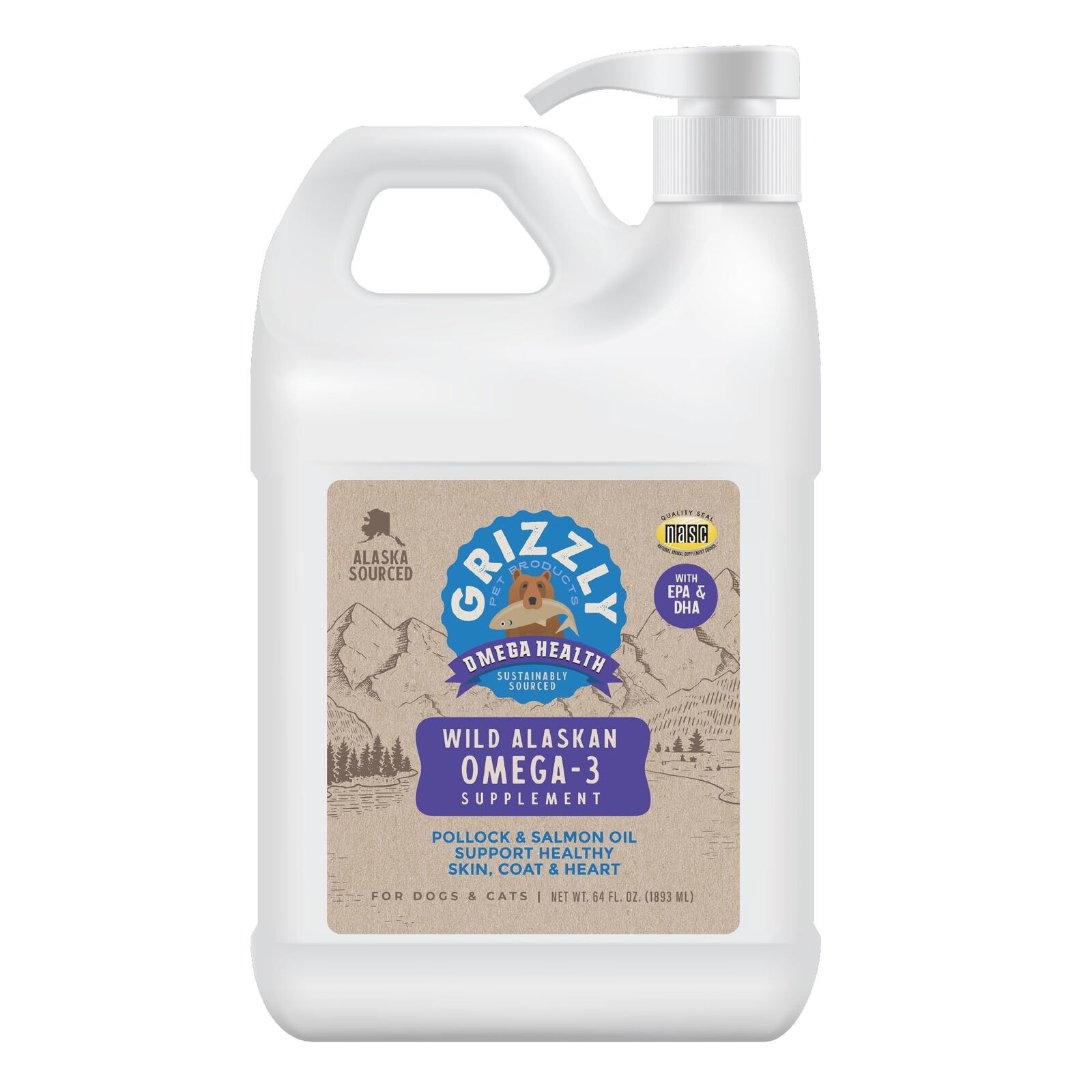 GRIZZLY Omega Health for Dogs & Cats Wild Salmon Oil/Pollock Oil Omega-3 Blend