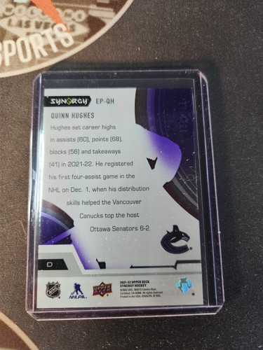 QUINN HUGES 2021-22 UD Synergy EXCEPTIONAL PHENOMS Purple /199 Canucks EP-QH - Picture 2 of 2
