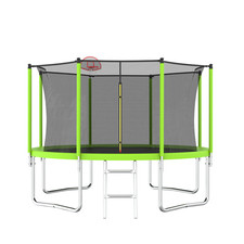 12FT Trampoline Green for Kids Adults Basketball Hoop and Ball Safety Enclosure