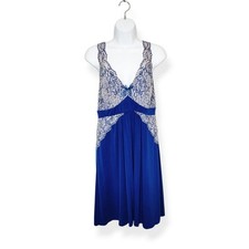 Soma Blue Chemise Halter Nightgown with White Lace Women's Size Large