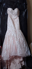 Blush Pink White Lace Strapless Tulle Mermaid Full-Length Wedding Dress