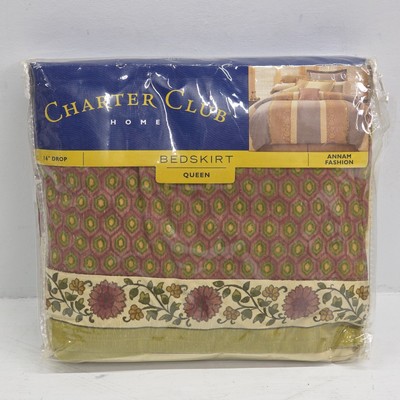 Rare Charter Club Luxury Green Annam Fashion Queen 16'' Skirt Drop Bedskirt New!
