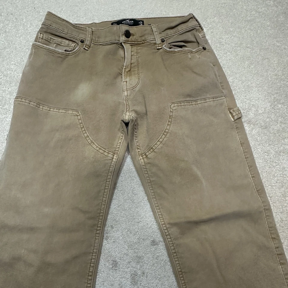 Hollister 双膝木匠牛仔裤男式 28x30 棕色帆布复古直筒 — 第 3/4 张图片