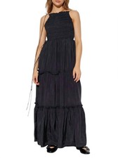 Ganni Habotai Maxi Smock Slip Dress Phantom