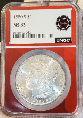 * 1880 S * NGC MS63 FROSTY MINT LUSTER GORGEOUS RED CORE SLAB MORGAN DOLLAR