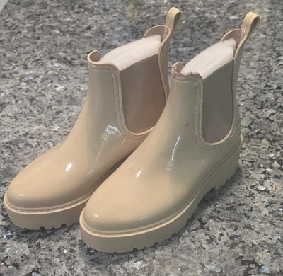 Steve Madden Sahara Womens Platform Rain Boots Glossy Nude Tan Chelsea Size 6
