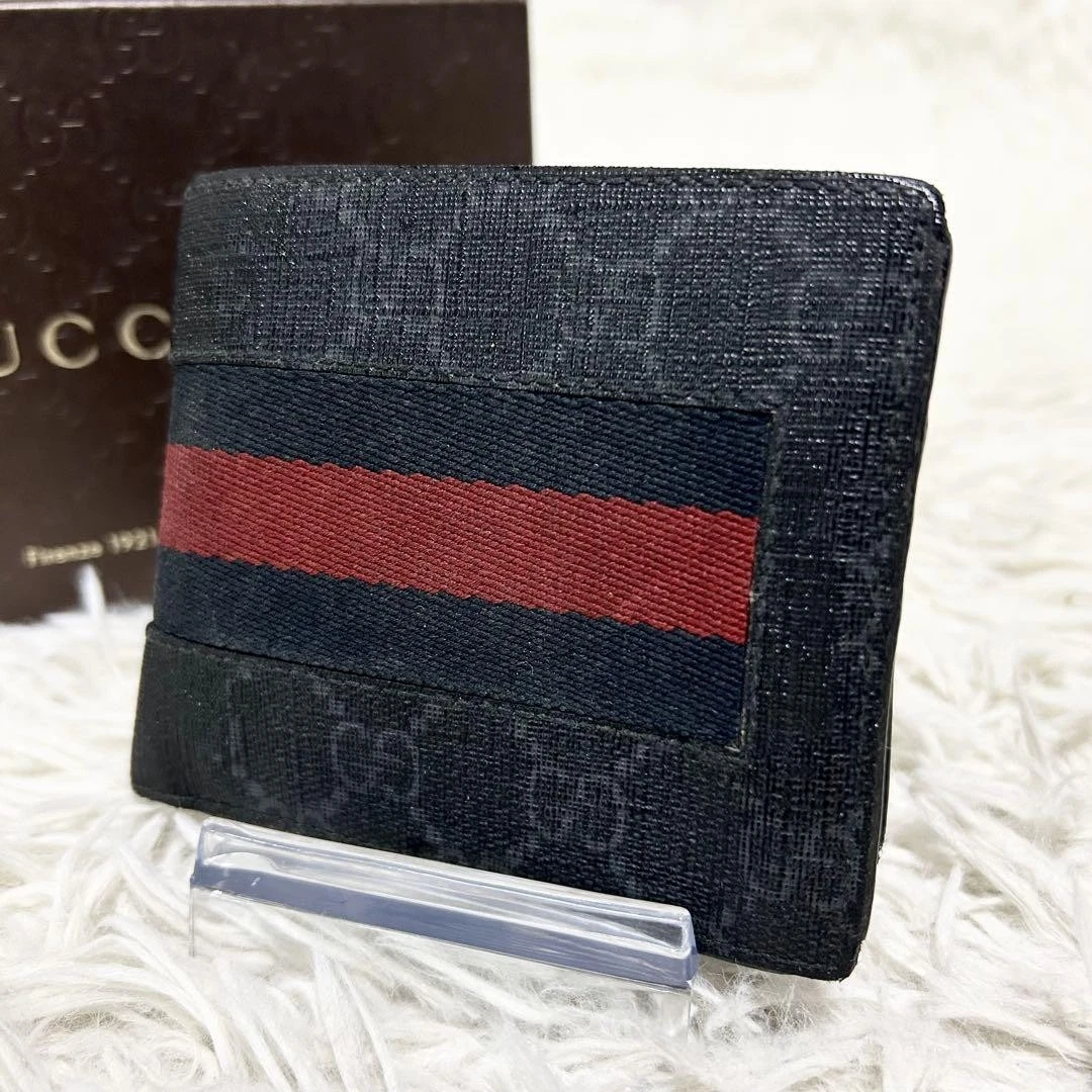 Portefeuille pliant Gucci GG Supreme Sherry Line neuf toile noir noir