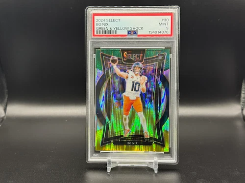🔥2024 Panini Select Bo Nix Concourse Green & Yellow RC Rookie - #30 PSA 9 🔥