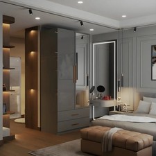 CHOICEWARDROBE VELMORA 80 Grey High Gloss Mirrored Wardrobe 2 Door Drawers