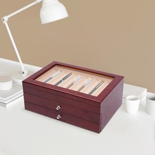 34-Slot Fountain Pen Display Box Wooden Collector Storage Organizer 3 Layer Box