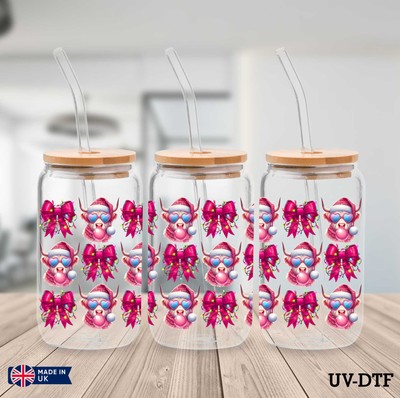 Highland Cow Weihnachten UV DTF Aufkleber - 16oz Libbey Dose Glasfolie yn625