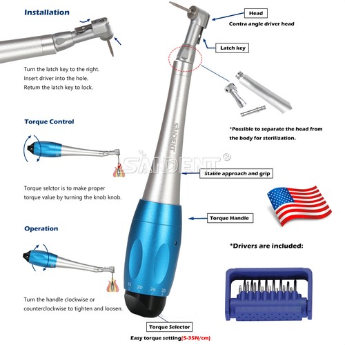Dental Manual Implant Torque Wrench Handpiece & 16 Screw Drivers 2.35mm 2 Heads - Afbeelding 35 van 35