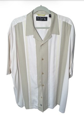 Vintage Nat Nast Luxury Originals Silk Bowling Camp Shirt XXL Ivory Khaki READ