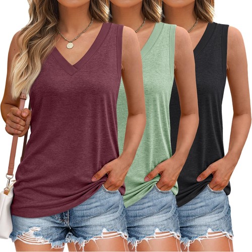 3 Pack Tank Top Women 2025 Sleeveless V Neck Summer Causal Loose Fit Tops Bas...