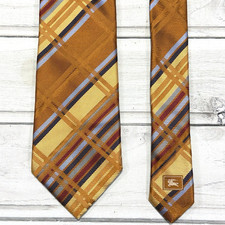 Burberry Tie Gold Blue Red Nova Check Plaid 100 Silk Necktie 58"
