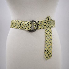 J.Crew Womens Belt S/M Yellow 100 Silk Blue Umbrella Print D-Ring Buckle