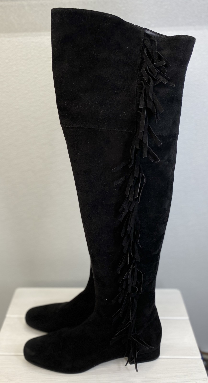 Saint Laurent OTK Fringe Trim Boots Black Suede Women's US 9 EUR 39 *PREOWNED* thumbnail 3