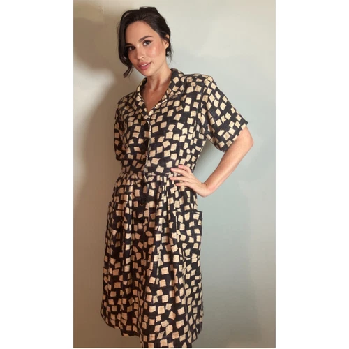 SAINT LAURENT (YSL) Abito Yves Saint Laurent Rive Gauche vintage anni 70 80 stampa lino tg 44