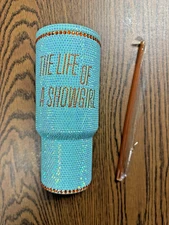 Taylor Swift The Life of a Showgirl Tumbler Rhinestone Mint Glitter 30oz In Hand