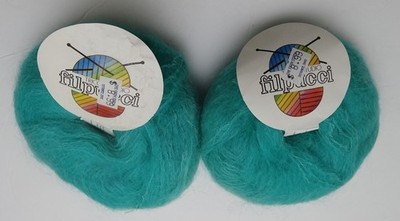 TWO Filpucci Tricot Studio POESIA 25 gr. Mohair & Silk Yarn Turquoise GREEN New