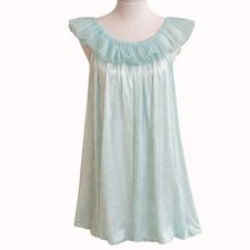 Mint Green Babydoll Nightgown Size Large VTG Nylon Sheer Ruffle Neck Romantic