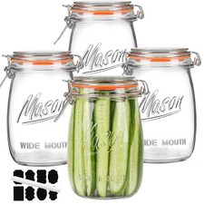 Anwoi 32OZ Wide Mouth Glass Storage Jars with Airtight Hinged Lids, 4 Pack