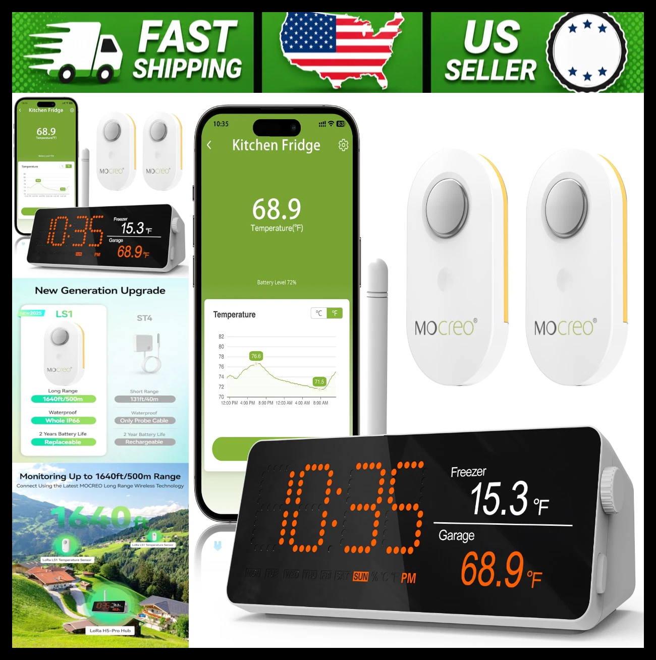 MOCREO WiFi Freezer Alarm with 2 Wireless Temp Sensors for Fridge RV Greenhouse
Opens in a new windo